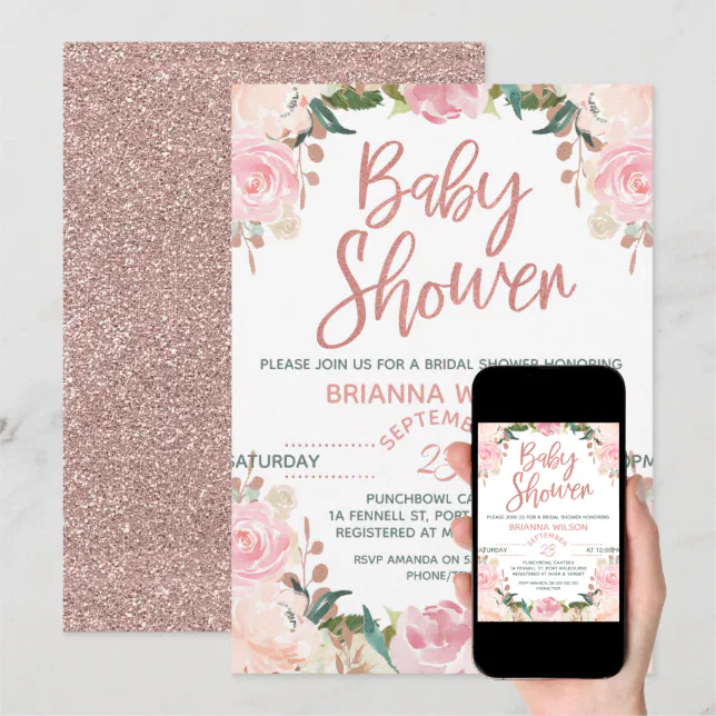 Floral Rose Gold Baby Shower Invitation Zazzle