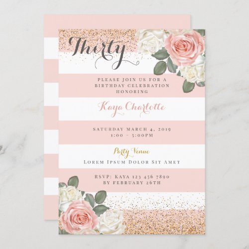 Floral Rose Gold Birthday Invitation for Women