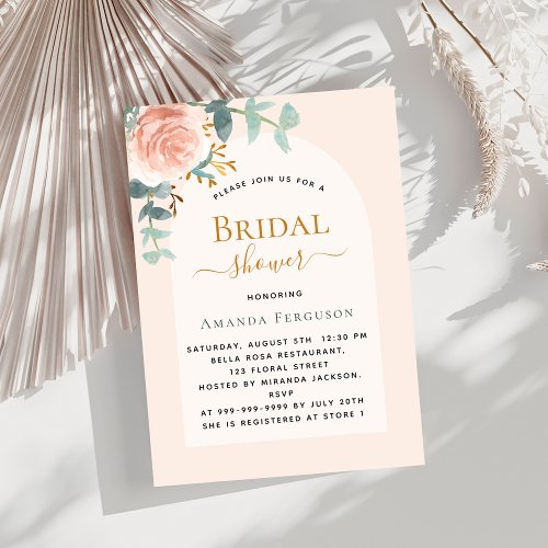 Floral rose gold blush arch Bridal Shower Invitation