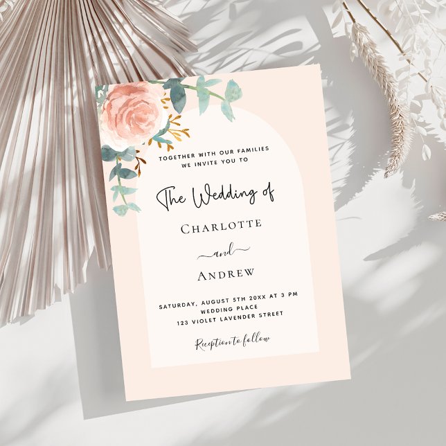 Floral rose gold blush arch wedding invitation (Creator Uploaded)