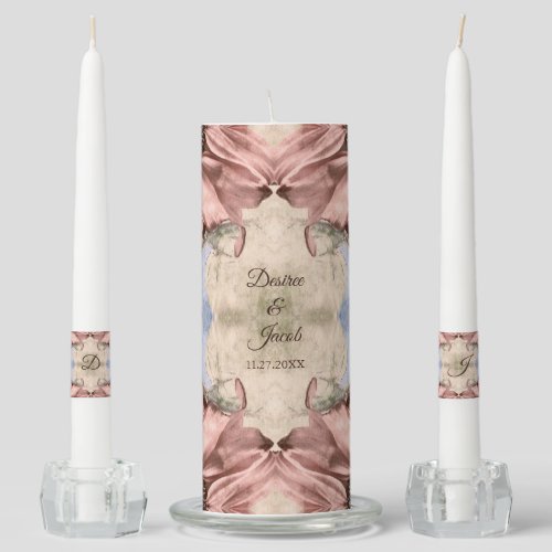 Floral Rose Gold Blush Pink Watercolor Wedding Unity Candle Set