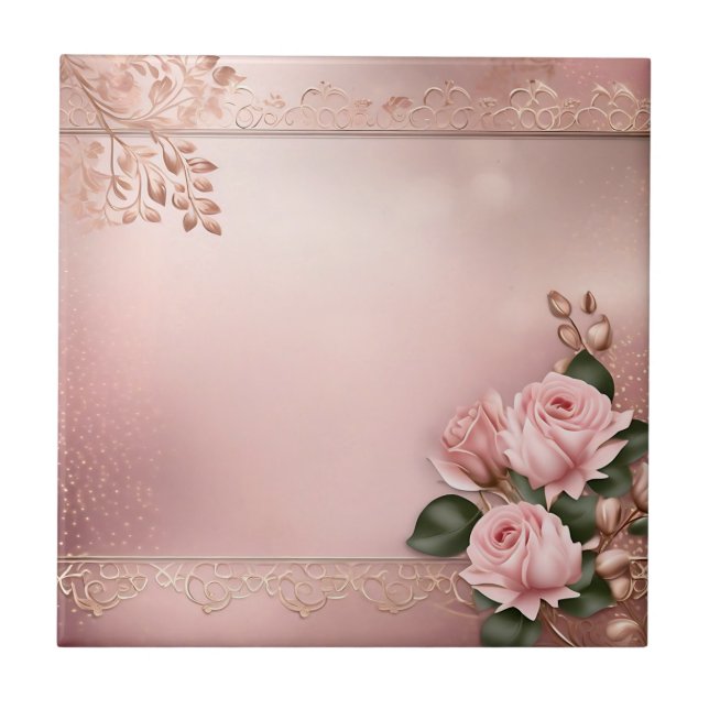 Floral Rose Gold Botanical Ceramic Tile (Front)