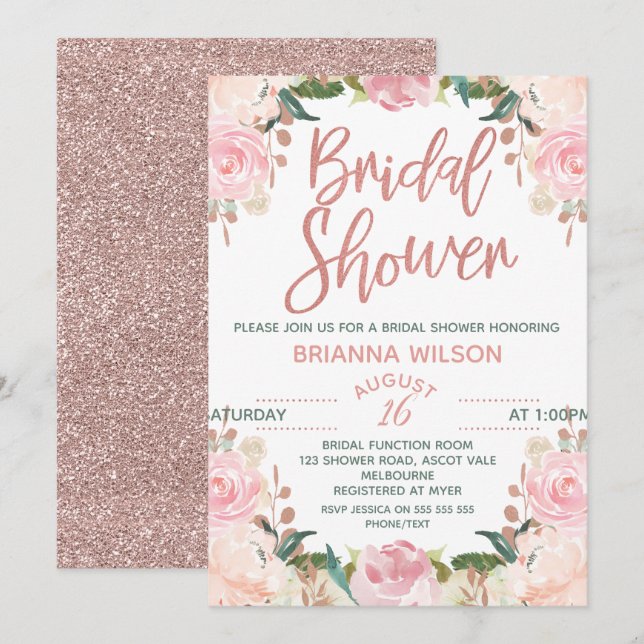 Floral Rose Gold Bridal Shower Invitation (Front/Back)