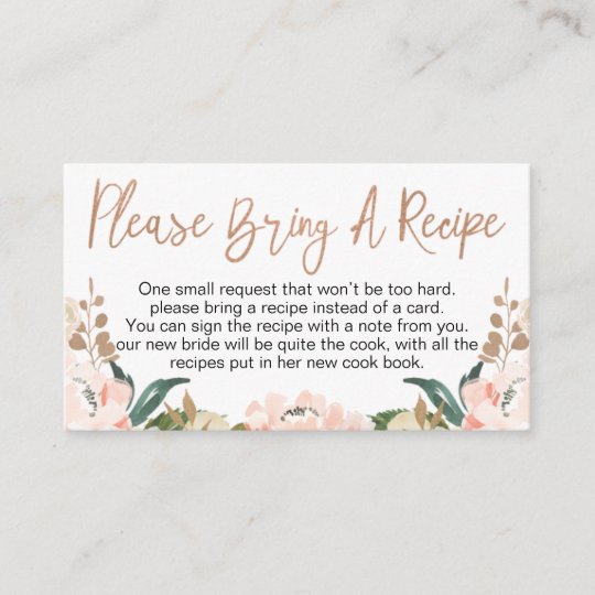 Floral Rose Gold Bridal Shower Recipe Card Request