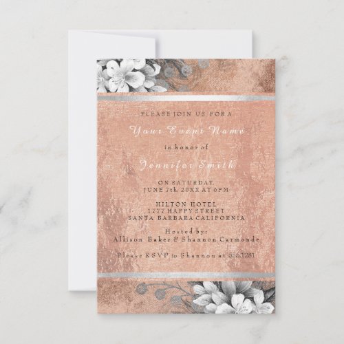 Floral Rose Gold Copper Gray Blush Bridal 16th Invitation