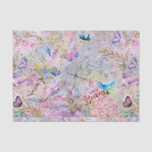 Floral Rose Gold Decoupage Birds Butterfly Script Tissue Paper