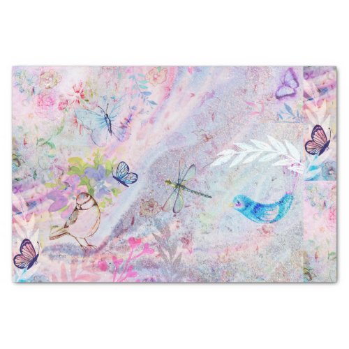 Floral Rose Gold Decoupage Flowers Birds Butterfly Tissue Paper