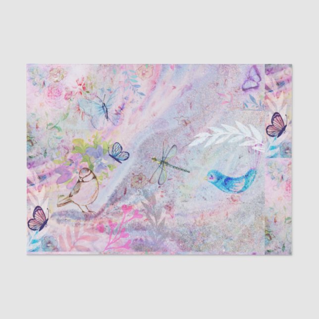 Floral Rose Gold Decoupage Flowers Birds Butterfly Tissue Paper (Front)