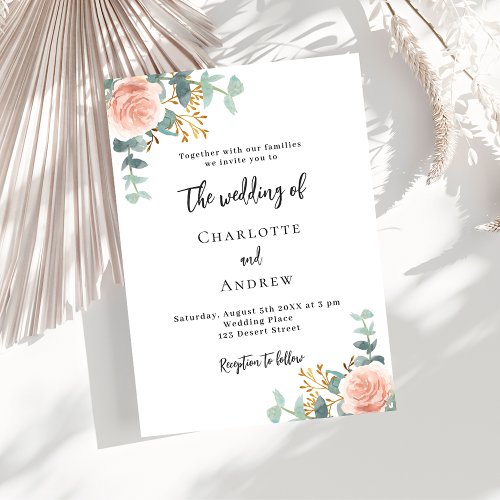 Floral rose gold eucalyptus greenery wedding invitation postcard