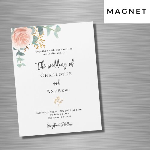 Floral rose gold eucalyptus luxury wedding magnetic invitation