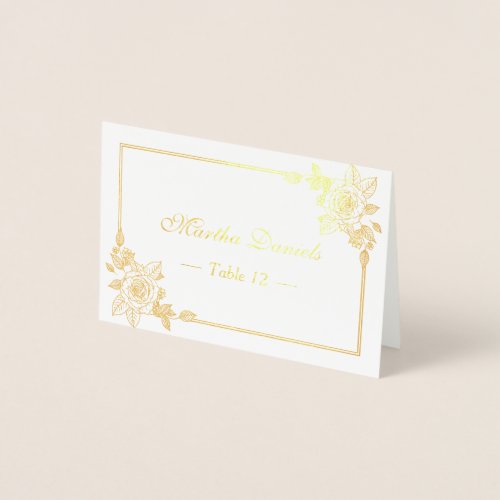 Floral Rose Gold Foil Table Place Escort Card