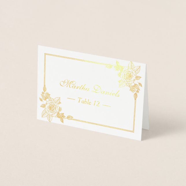 Floral Rose Gold Foil Table Place Escort Card (Front)