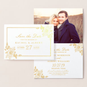 Floral Rose Gold Foil Wedding Save the Date Foil Card
