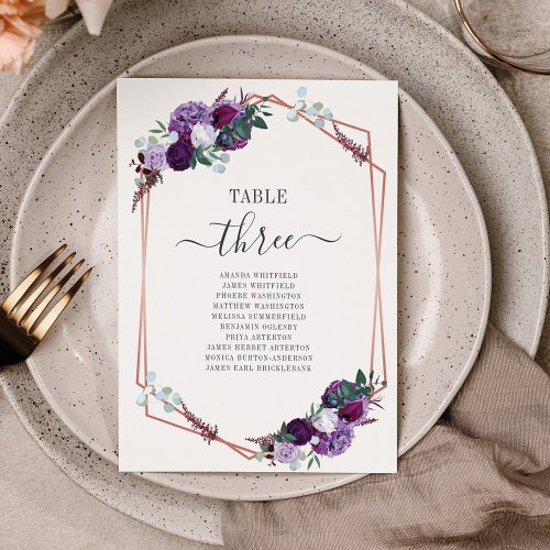 Floral Rose Gold Geometric Wedding Table Number 3