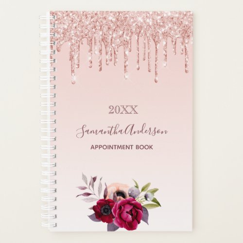 Floral rose gold glitter appointment book 2022 planner
