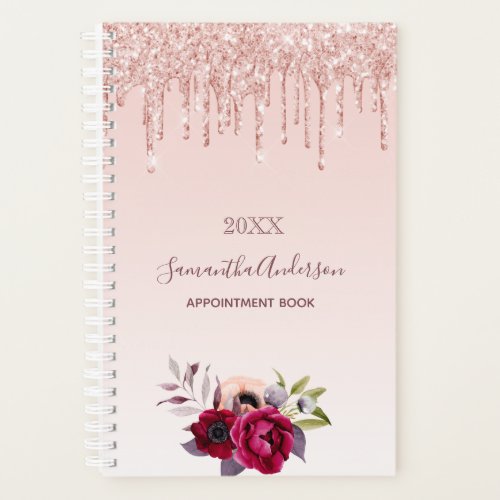 Floral rose gold glitter appointment book planner