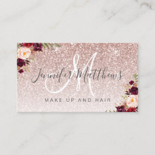 Floral Rose Gold Glitter Makeup Artist Hair Salon Business Card