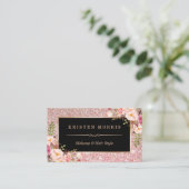 Floral Rose Gold Glitter Makeup Artist Hair Salon Business Card (Standing Front)