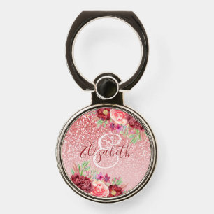 Floral Rose Gold Glitter Monogram Phone Ring Stand