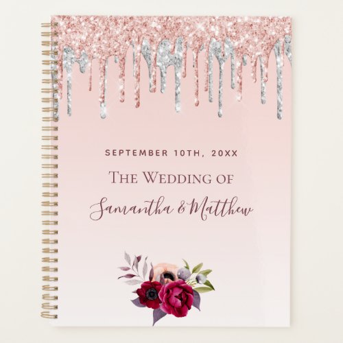 Floral rose gold glitter pink silver wedding planner