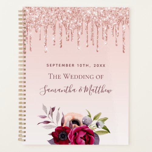 Floral rose gold glitter pink wedding 2023 planner