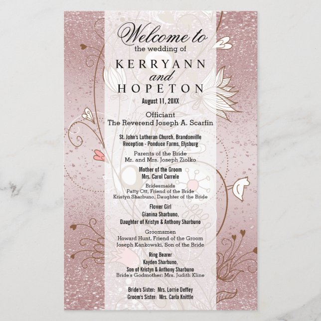 Floral Rose Gold Glitter - Program (Front)