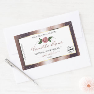 Floral Rose Gold Glitter White Product Labels Logo
