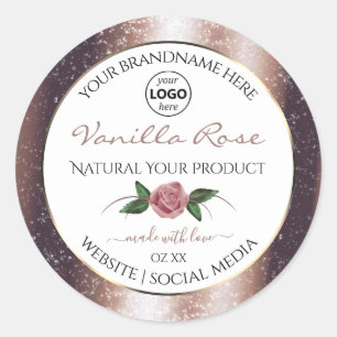 Floral Rose Gold Glitter White Product Labels Logo