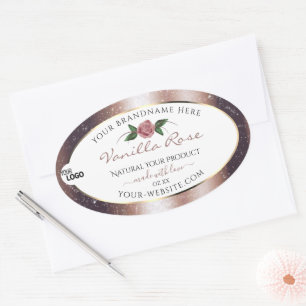 Floral Rose Gold Glitter White Product Labels Logo