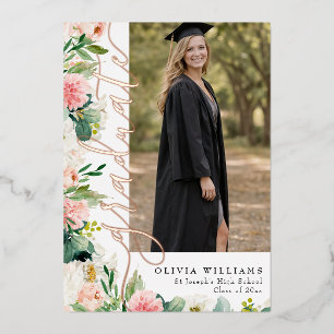 Floral Rose Gold Graduate Photo Graduation Foil Invitation