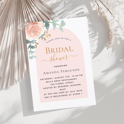 Floral rose gold greenery arch Bridal Shower Invitation