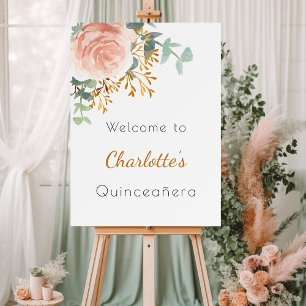 Floral rose gold greenery Quinceanera welcome Foam Board