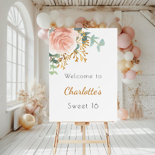 Floral rose gold greenery Sweet 16 welcome Foam Board
