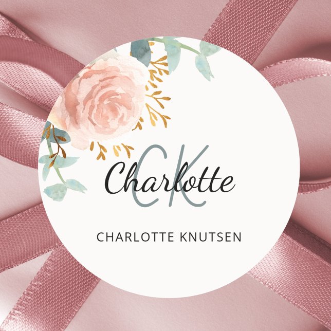 Floral rose gold greenery thank you classic round sticker (Creator Uploaded)