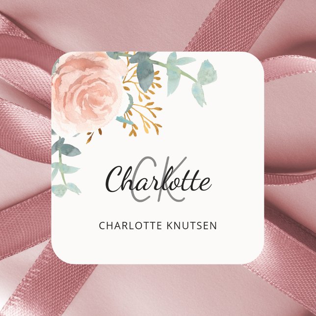 Floral rose gold greenery thank you square sticker (Creator Uploaded)