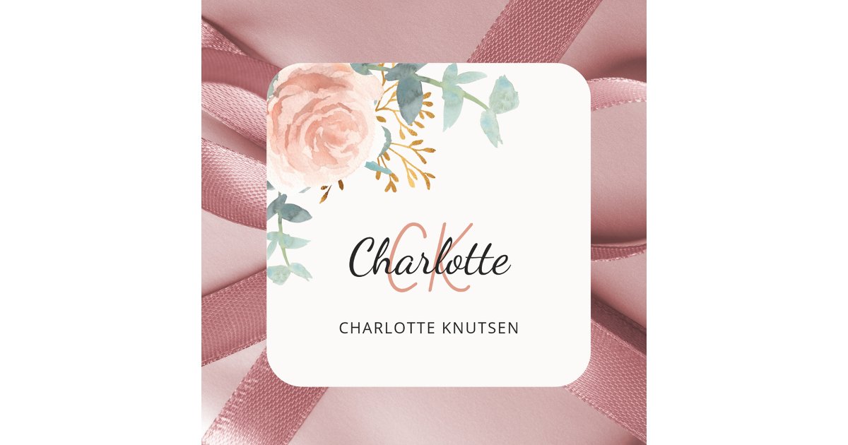 Floral rose gold greenery thank you square sticker | Zazzle