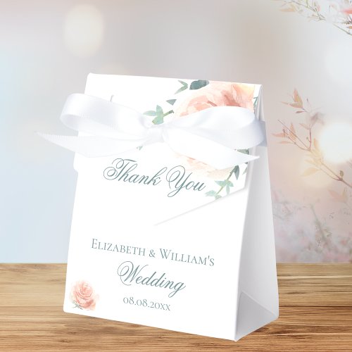 Floral rose gold greenery thank you wedding favor boxes