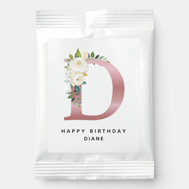 Floral Rose Gold Monogram Personalized Name Lemonade Drink Mix (Front)