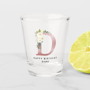 Floral Rose Gold Monogram Personalized Name Shot Glass