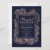 Floral rose gold navy watercolor bridal shower invitation (Front)