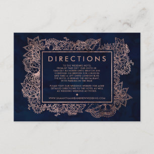 Floral rose gold navy watercolor wedding direction enclosure card
