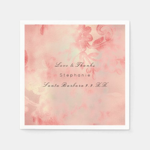 Floral Rose Gold Ombre Peach Copper Custom Name Paper Napkins