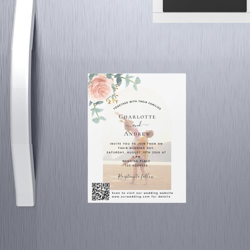 Floral rose gold photo arch QR code luxury wedding Magnetic Invitation