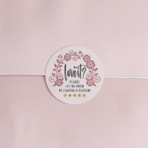 Floral Rose Gold & Pink Review Request Classic Round Sticker