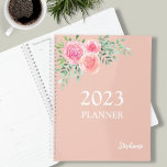 Floral Rose Gold  Planner<br><div class="desc">This pretty planner is decorated with a watercolor bouquet of roses and foliage in shades of pink, blush, and green on a rose gold background. Easily customizable with the year and your name. Use the Design Tool to change the text size, style, or color. As we create our artwork you...</div>