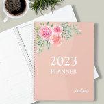 Floral Rose Gold Planner<br><div class="desc">This pretty planner is decorated with a watercolor bouquet of roses and foliage in shades of pink, blush, and green on a rose gold background. Easily customizable with the year and your name. Use the Design Tool to change the text size, style, or color. As we create our artwork you...</div>