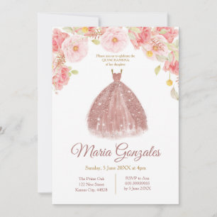 Floral Rose Gold Princess Quinceanera Invitation
