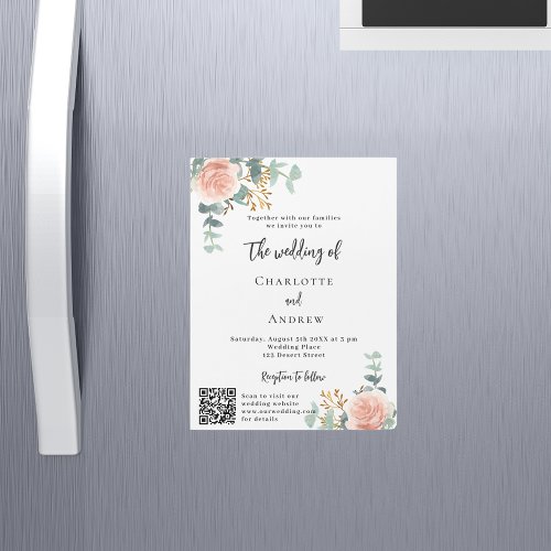 Floral rose gold QR code details luxury wedding Magnetic Invitation