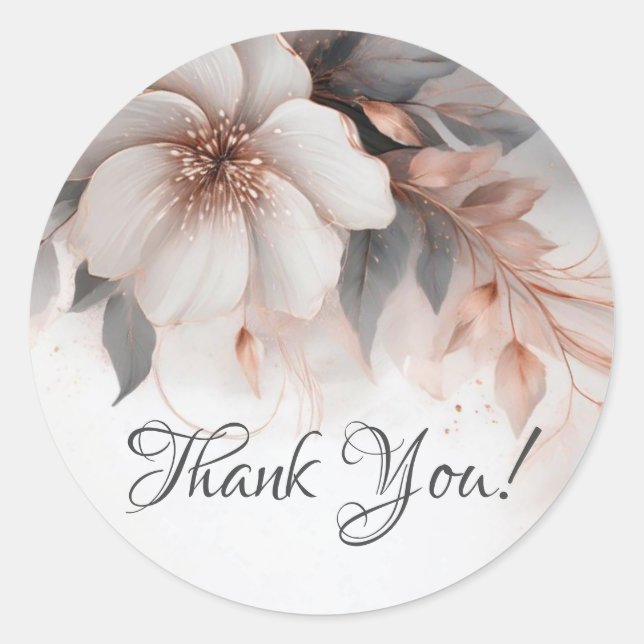 Floral Rose Gold Thank You Classic Round Sticker (Front)