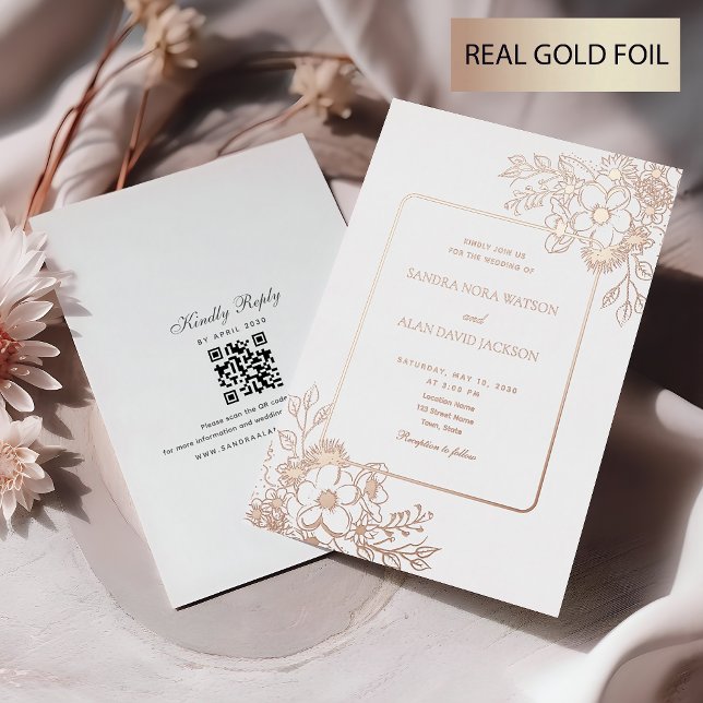 Floral Rose Gold Wedding Foil Invitation (Creator Uploaded)